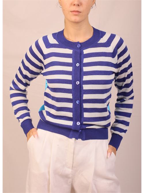 Cardigan a righe blu e azzurre Laboratorio Capri | CRDCORTOSLOWGROTTAAZZ